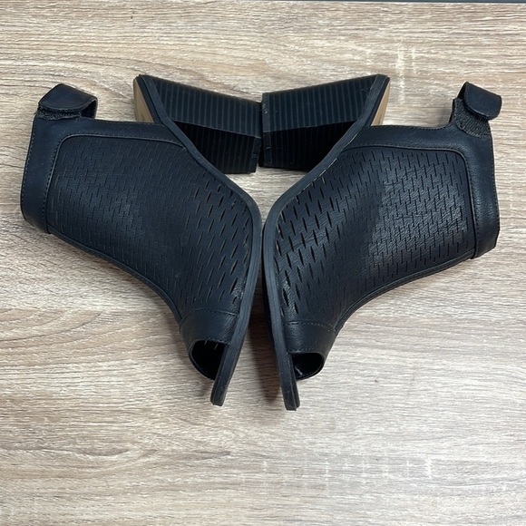 Harlow Perforated Peep Toe Sling Back Bootie Black Vegan Leather Velcro Strap 9 - Picture 6 of 12